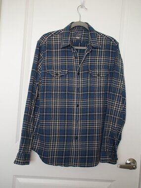 J. CREW FLANNEL BUTTON UP SHIRT BLUE MEDIUM